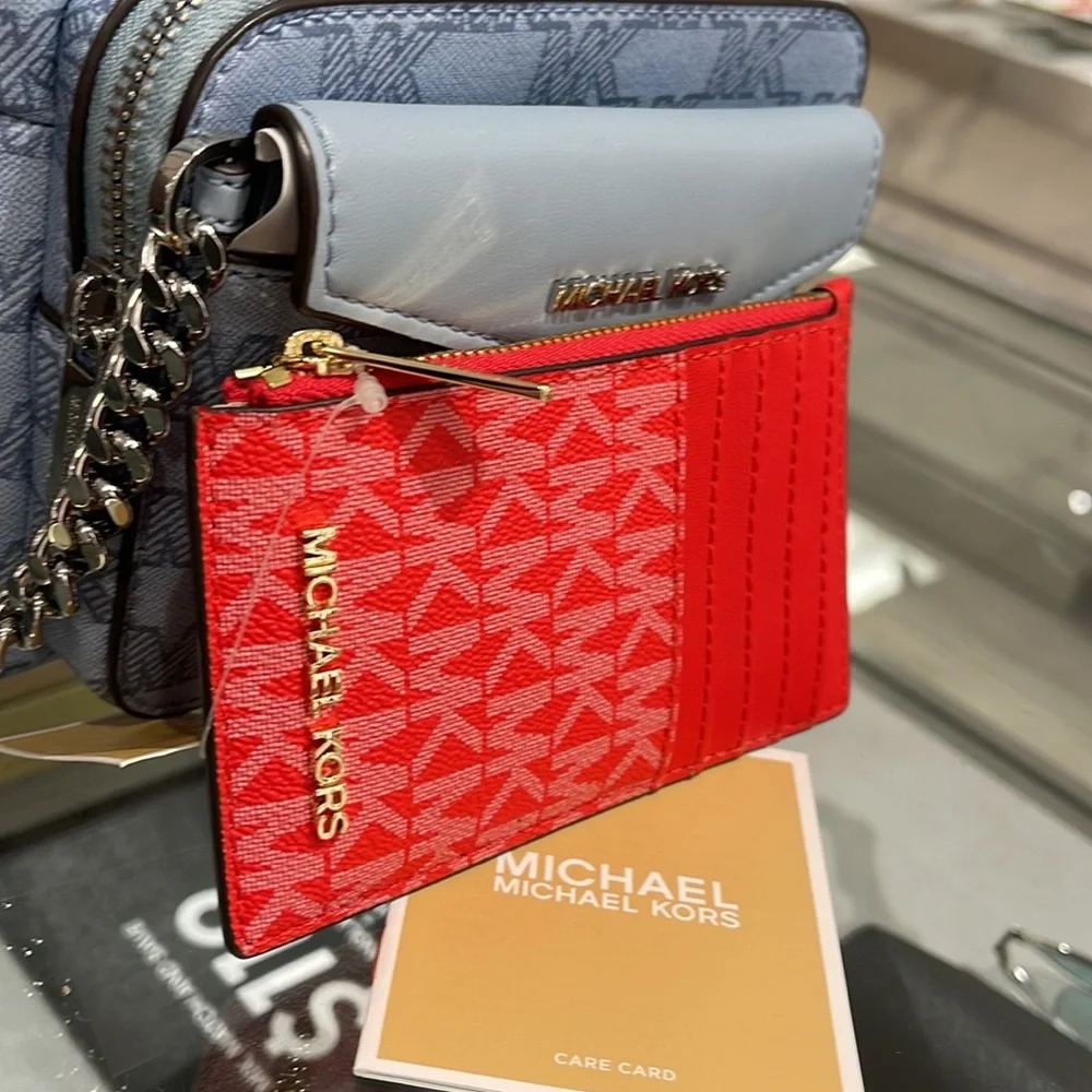 Michael Kors Jet Set Travel Medium Top Zip Card Case Wallet Dark Sangria  NWT